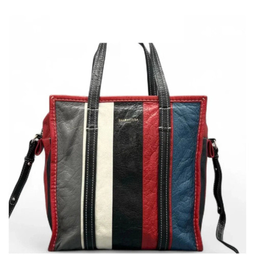 Balenciaga S Bazar Shopper Tote Arena Lambskin Black White Red