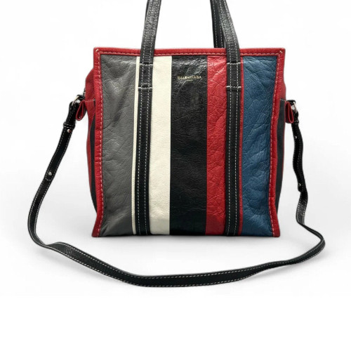 Balenciaga S Bazar Shopper Tote Arena Lambskin Black White Red