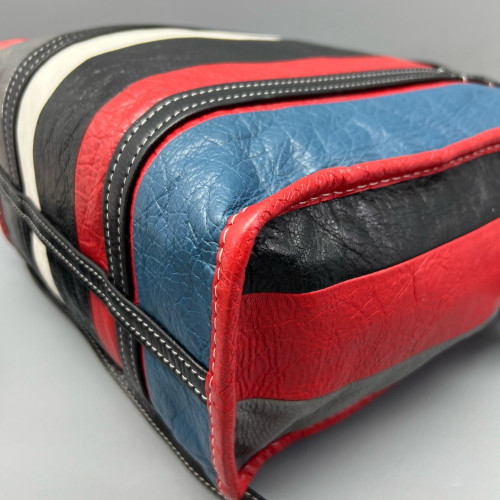 Balenciaga S Bazar Shopper Tote Arena Lambskin Black White Red