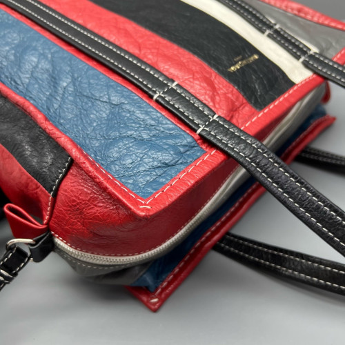 Balenciaga S Bazar Shopper Tote Arena Lambskin Black White Red