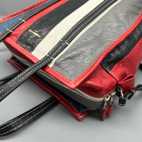 Balenciaga S Bazar Shopper Tote Arena Lambskin Black White Red