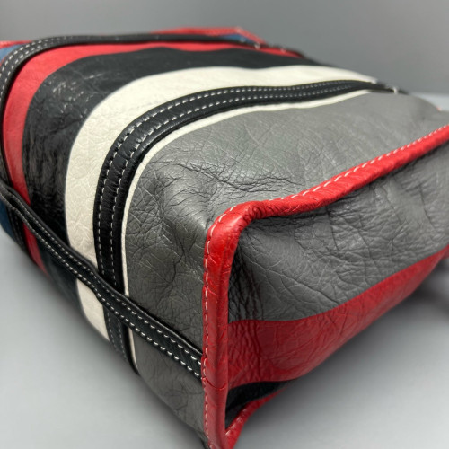 Balenciaga S Bazar Shopper Tote Arena Lambskin Black White Red