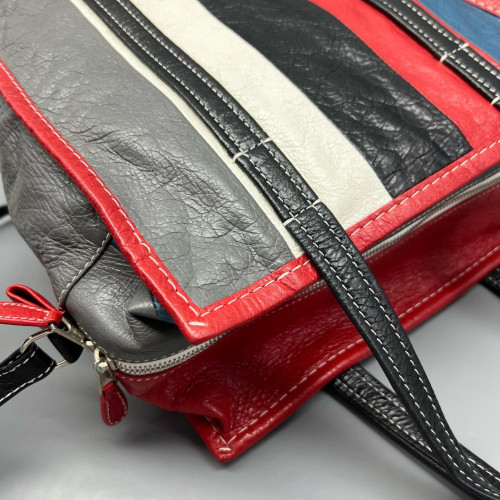 Balenciaga S Bazar Shopper Tote Arena Lambskin Black White Red