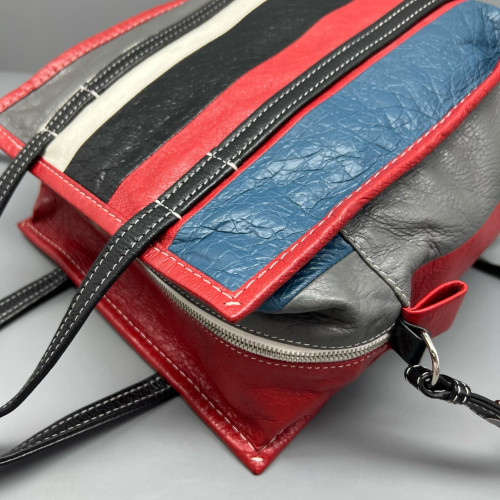 Balenciaga S Bazar Shopper Tote Arena Lambskin Black White Red