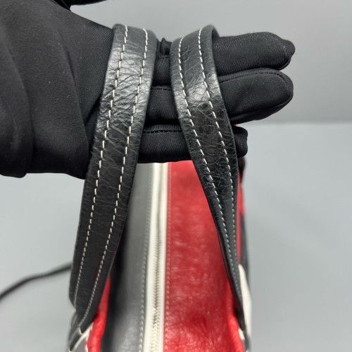 Balenciaga S Bazar Shopper Tote Arena Lambskin Black White Red