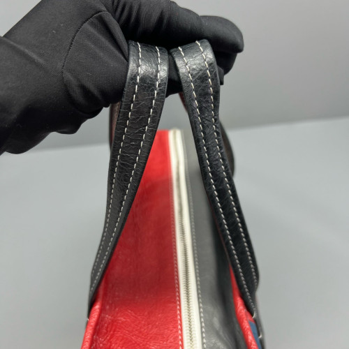 Balenciaga S Bazar Shopper Tote Arena Lambskin Black White Red
