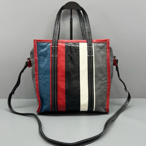 Balenciaga S Bazar Shopper Tote Arena Lambskin Black White Red