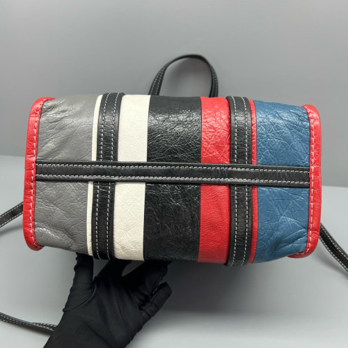 Balenciaga S Bazar Shopper Tote Arena Lambskin Black White Red