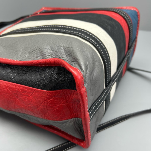 Balenciaga S Bazar Shopper Tote Arena Lambskin Black White Red