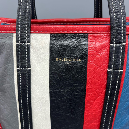 Balenciaga S Bazar Shopper Tote Arena Lambskin Black White Red