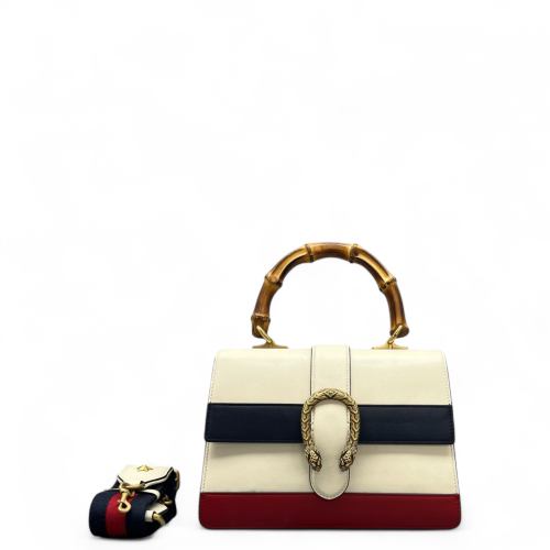 Gucci Bamboo Medium Dioysus Bamboo Top Handle Bag Calfskin White Blue Red