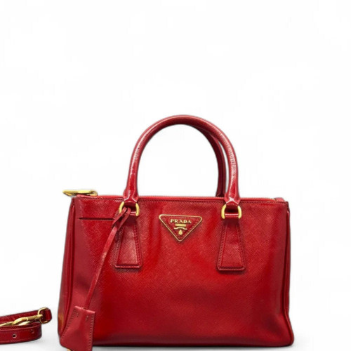 Prada Small Galleria Double Zip Tote Patent Calfskin Red