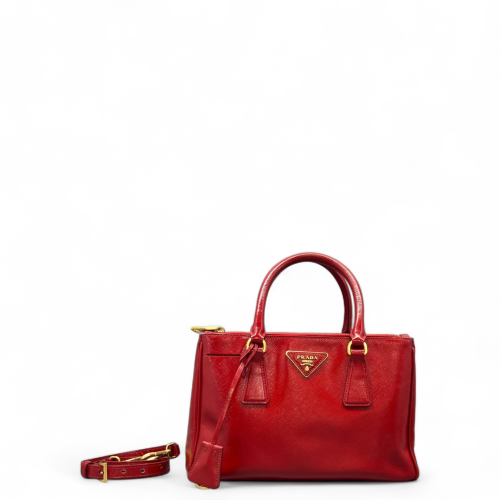 Prada Small Galleria Double Zip Tote Patent Calfskin Red