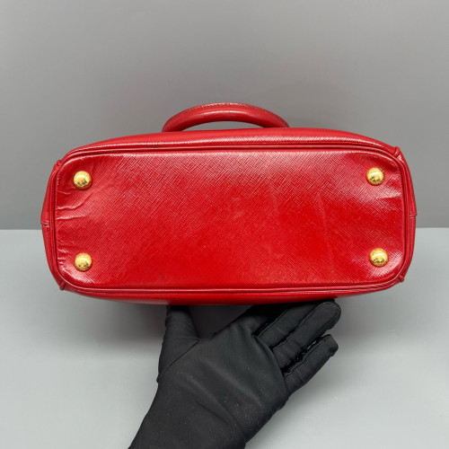 Prada Small Galleria Double Zip Tote Patent Calfskin Red