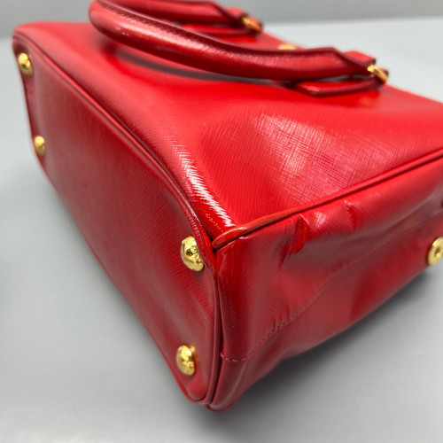 Prada Small Galleria Double Zip Tote Patent Calfskin Red