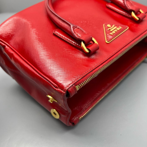 Prada Small Galleria Double Zip Tote Patent Calfskin Red