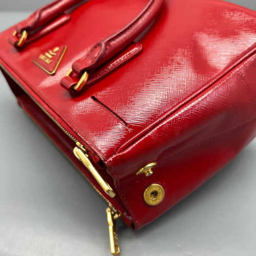 Prada Small Galleria Double Zip Tote Patent Calfskin Red