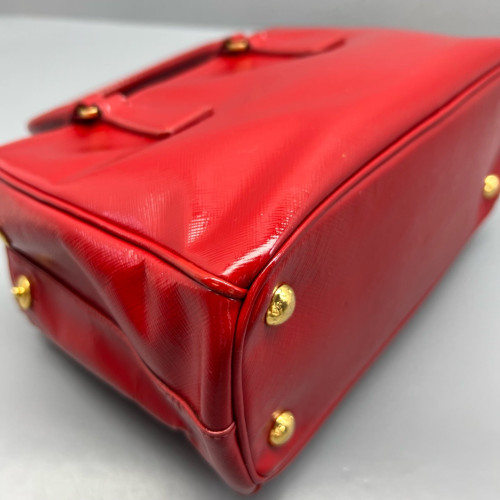 Prada Small Galleria Double Zip Tote Patent Calfskin Red