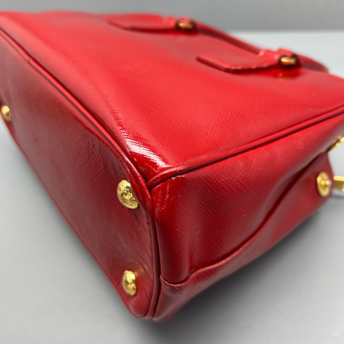 Prada Small Galleria Double Zip Tote Patent Calfskin Red