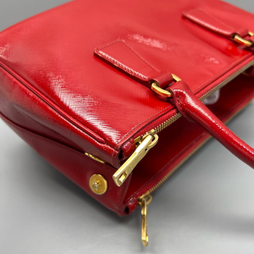 Prada Small Galleria Double Zip Tote Patent Calfskin Red