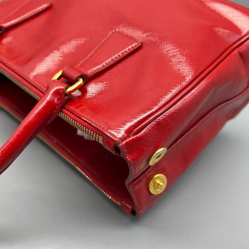 Prada Small Galleria Double Zip Tote Patent Calfskin Red