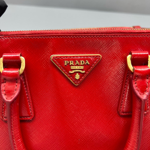 Prada Small Galleria Double Zip Tote Patent Calfskin Red