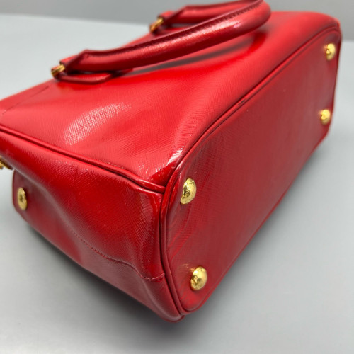 Prada Small Galleria Double Zip Tote Patent Calfskin Red