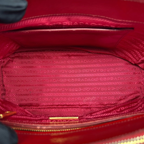 Prada Small Galleria Double Zip Tote Patent Calfskin Red