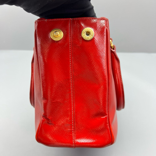 Prada Small Galleria Double Zip Tote Patent Calfskin Red