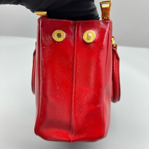 Prada Small Galleria Double Zip Tote Patent Calfskin Red