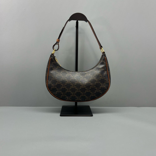 Celine Triomphe Medium Ava Shoulder Bag Triomphe Brown Dark Grey
