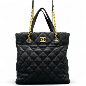 Chanel Quilted Tote Bag Calfskin Black