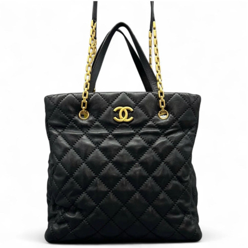 Chanel Quilted Tote Bag Calfskin Black Chanel Quilted Tote Bag Calfskin Black