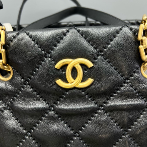 Chanel Quilted Tote Bag Calfskin Black Chanel Quilted Tote Bag Calfskin Black
