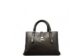 Bottega Veneta Large Roma Tote Bag Calfskin Intrecciato Dark Brown