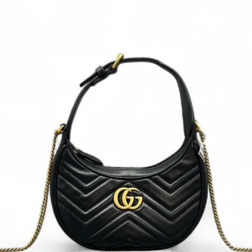Gucci Diamante Small GG Marmont Half Moon Hobo Leather Black Gucci Diamante Small GG Marmont Half Moon Hobo Leather Black