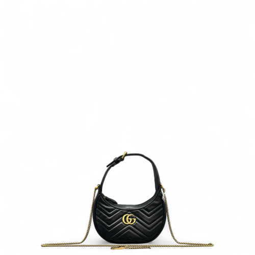 Gucci Diamante Small GG Marmont Half Moon Hobo Leather Black Gucci Diamante Small GG Marmont Half Moon Hobo Leather Black