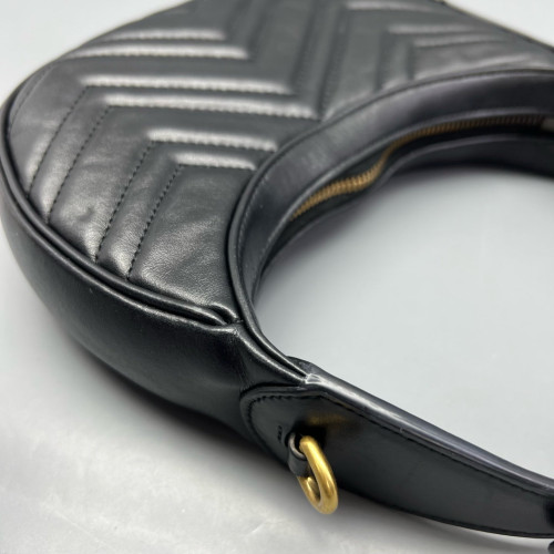 Gucci Diamante Small GG Marmont Half Moon Hobo Leather Black Gucci Diamante Small GG Marmont Half Moon Hobo Leather Black