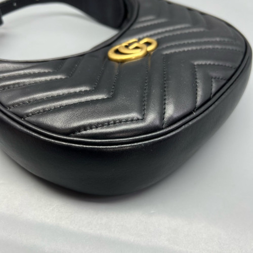 Gucci Diamante Small GG Marmont Half Moon Hobo Leather Black Gucci Diamante Small GG Marmont Half Moon Hobo Leather Black