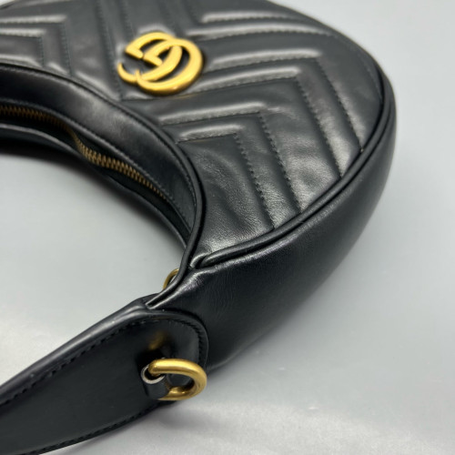 Gucci Diamante Small GG Marmont Half Moon Hobo Leather Black Gucci Diamante Small GG Marmont Half Moon Hobo Leather Black