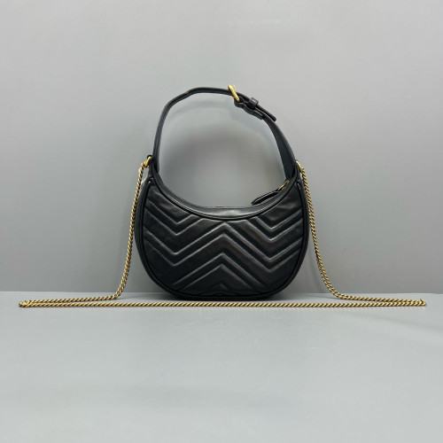 Gucci Diamante Small GG Marmont Half Moon Hobo Leather Black Gucci Diamante Small GG Marmont Half Moon Hobo Leather Black