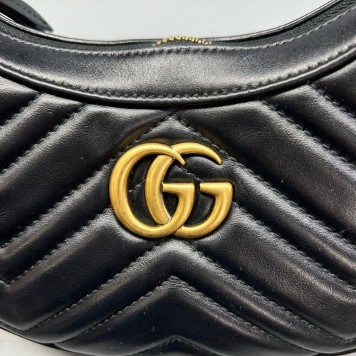 Gucci Diamante Small GG Marmont Half Moon Hobo Leather Black Gucci Diamante Small GG Marmont Half Moon Hobo Leather Black