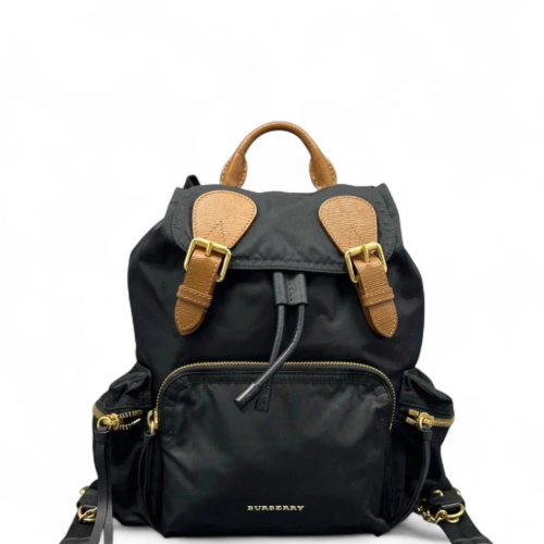 Burberry Medium Rucksack Backpack Nylon Calfskin Black Brown