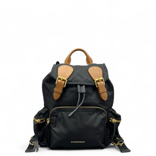 Burberry Medium Rucksack Backpack Nylon Calfskin Black Brown