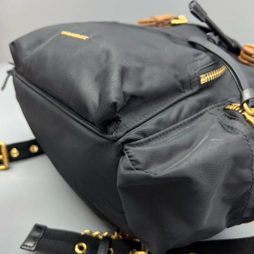 Burberry Medium Rucksack Backpack Nylon Calfskin Black Brown