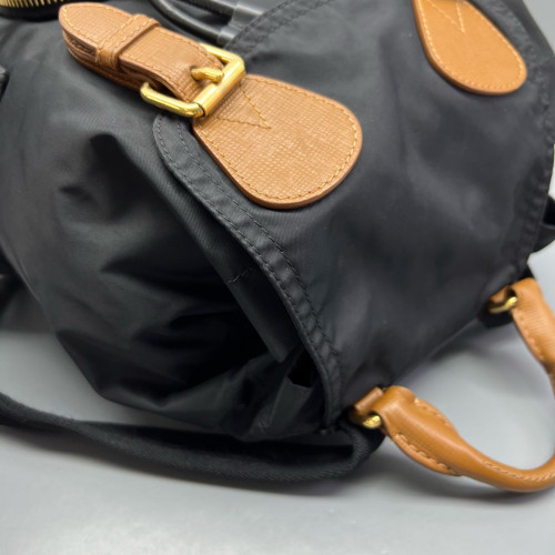 Burberry Medium Rucksack Backpack Nylon Calfskin Black Brown