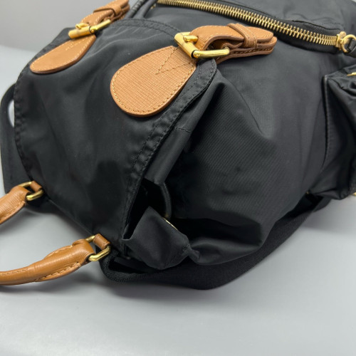 Burberry Medium Rucksack Backpack Nylon Calfskin Black Brown