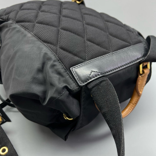 Burberry Medium Rucksack Backpack Nylon Calfskin Black Brown