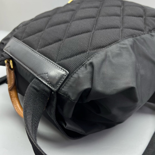 Burberry Medium Rucksack Backpack Nylon Calfskin Black Brown