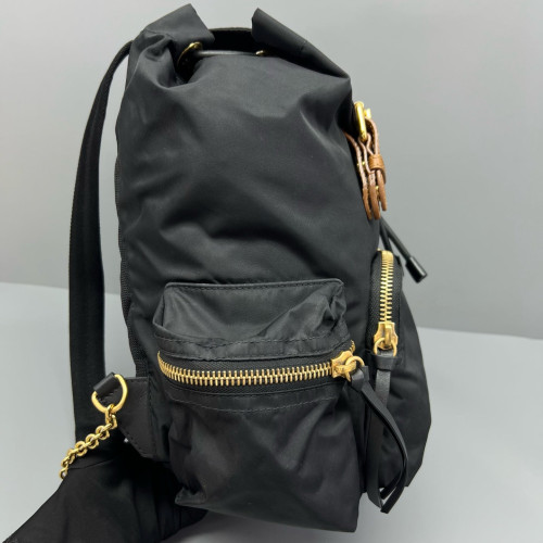 Burberry Medium Rucksack Backpack Nylon Calfskin Black Brown